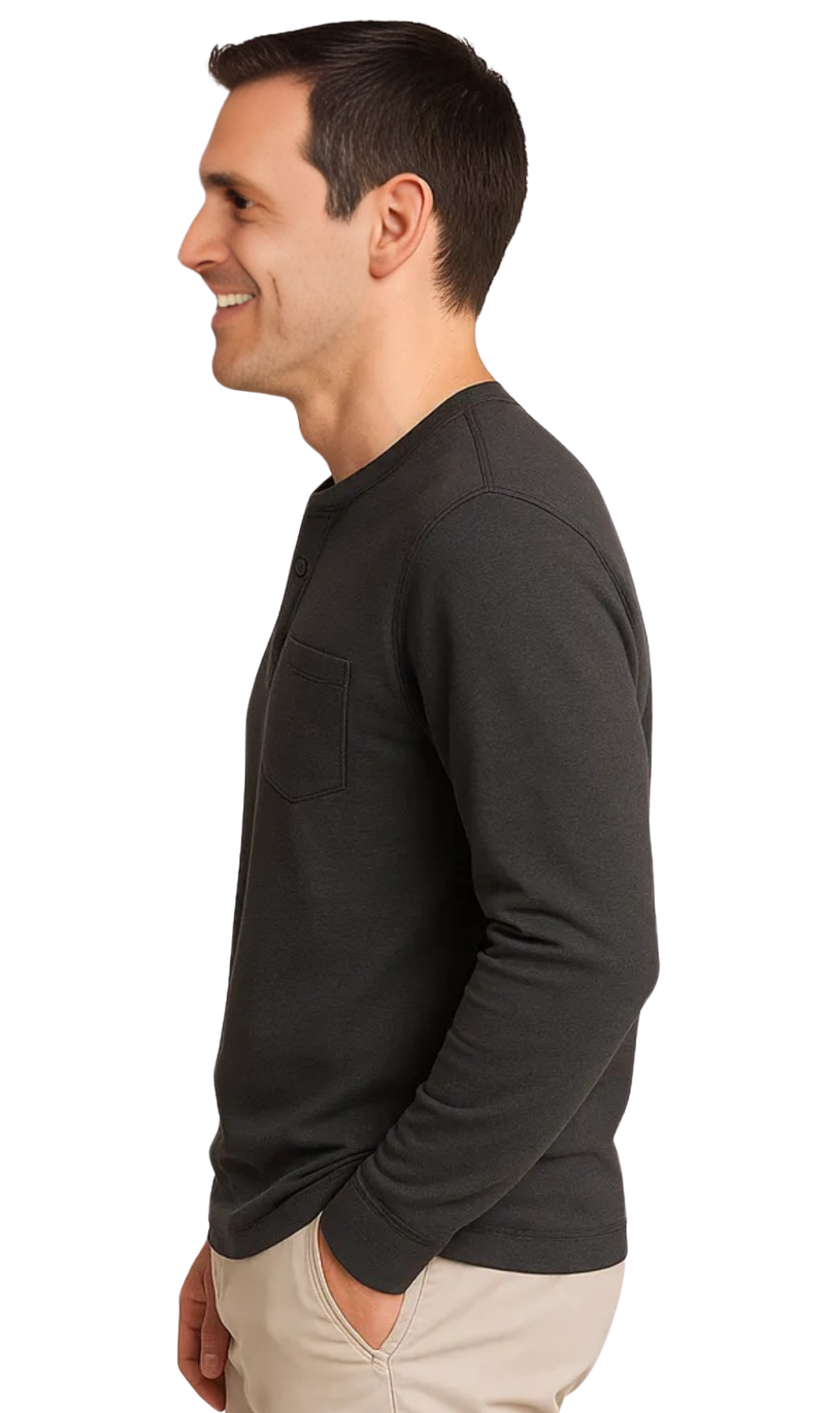 Men's Long Sleeve Henley shirt in cotton blend with 3 Button Placket & Chest Pocket