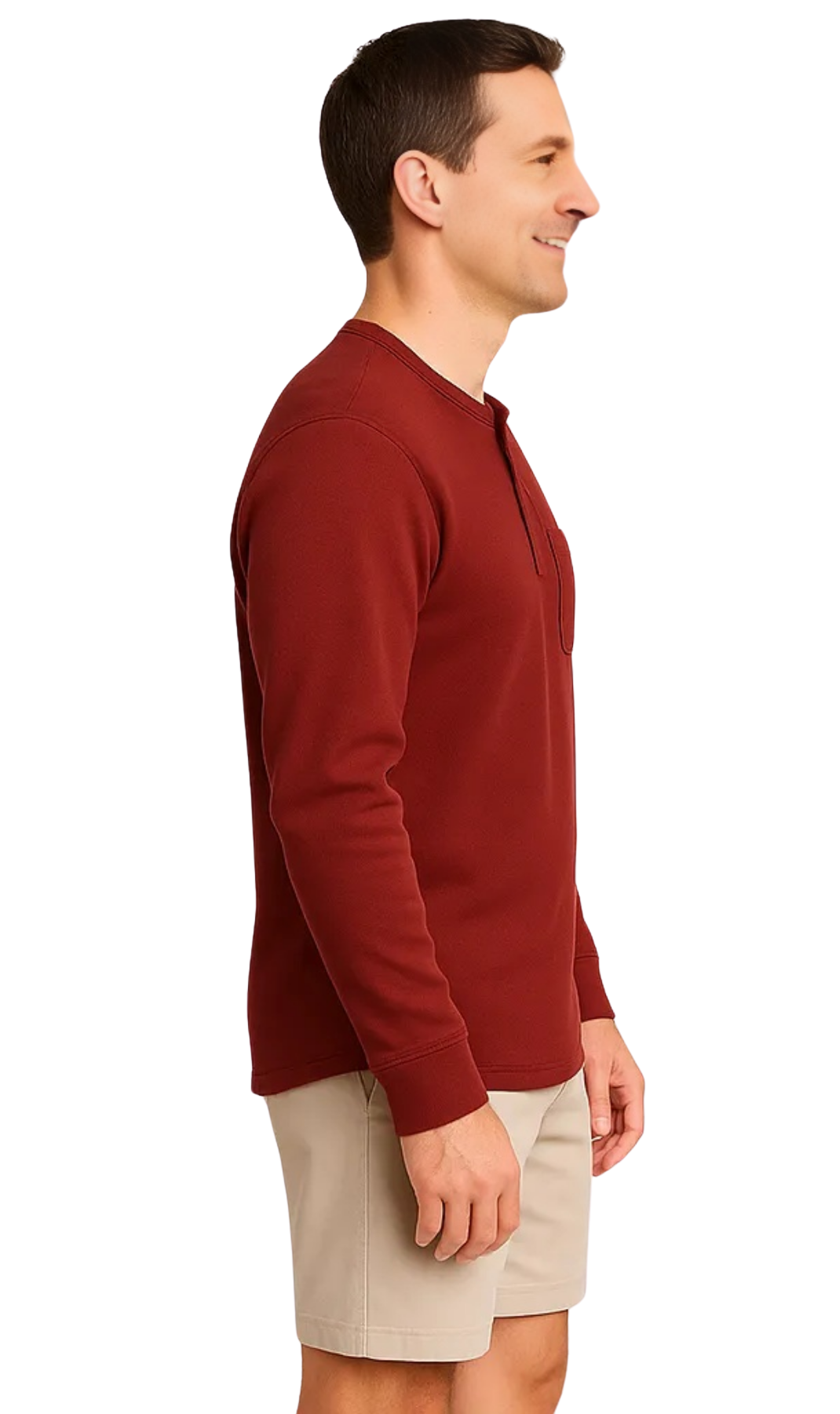 Men's Long Sleeve Henley shirt in cotton blend with 3 Button Placket & Chest Pocket
