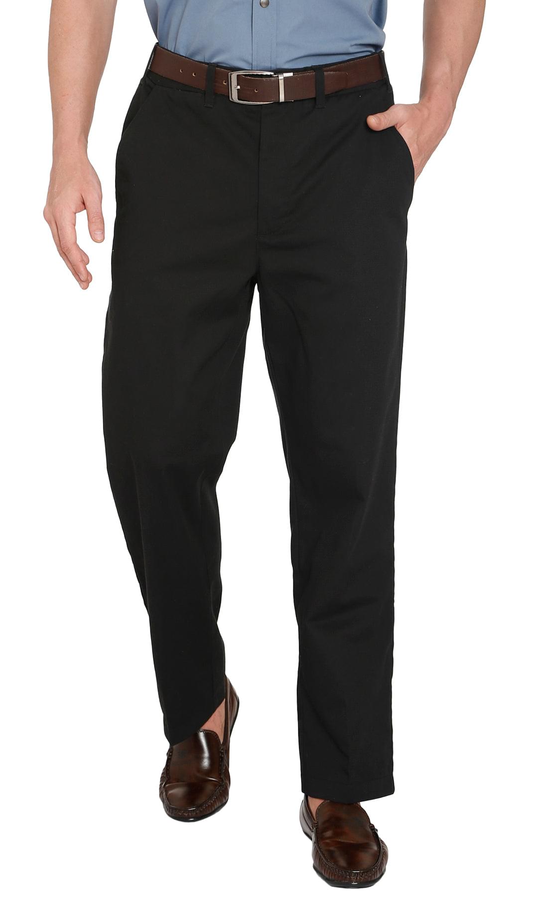 Men's Stretch Waist Chinos with a Hidden Elastic Waist and Flat Front