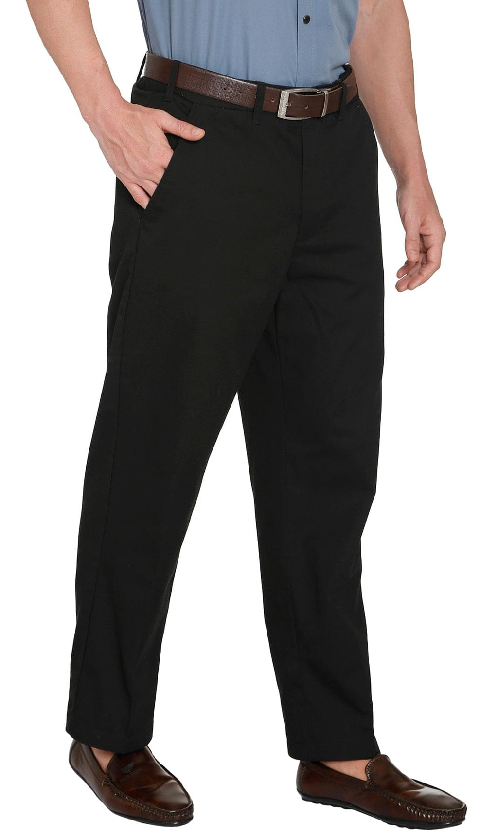 Men's Stretch Waist Chinos with a Hidden Elastic Waist and Flat Front