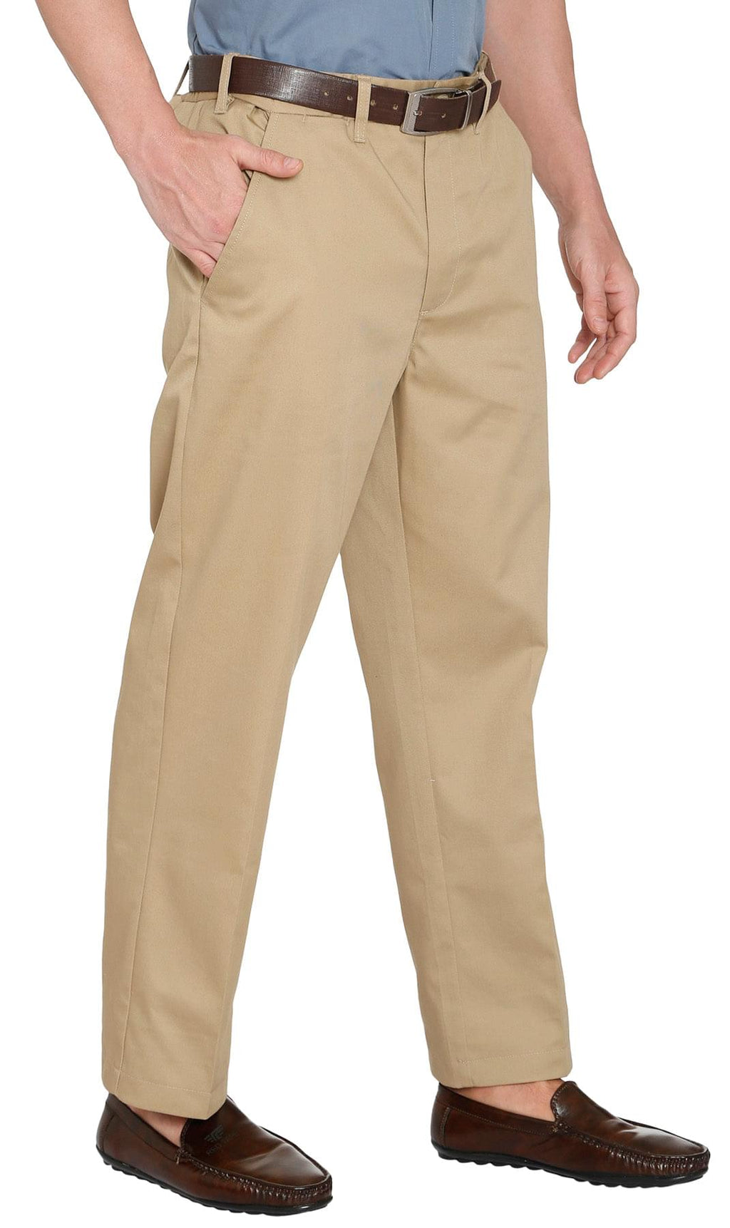 Men's Stretch Waist Chinos with a Hidden Elastic Waist and Flat Front