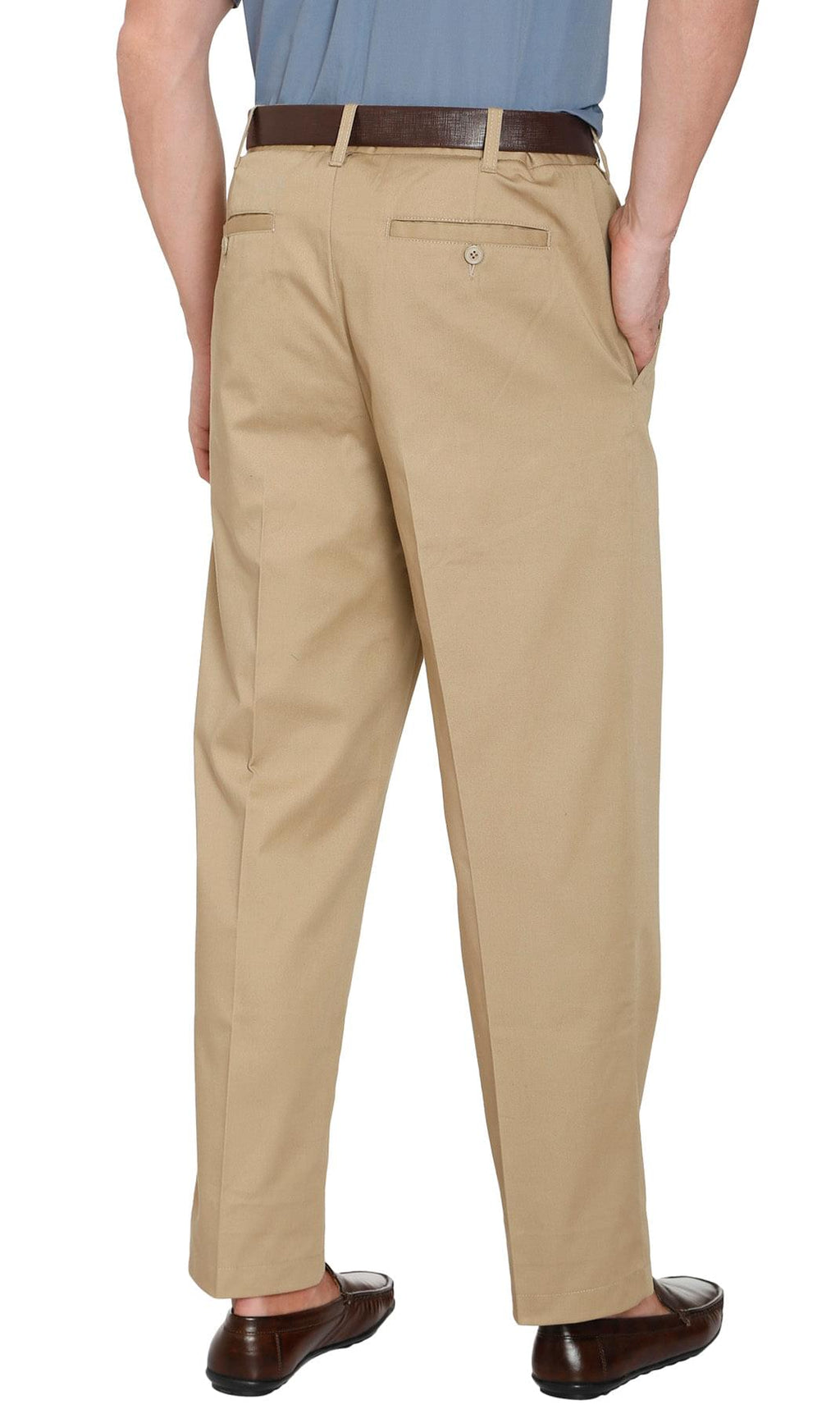Men's Stretch Waist Chinos with a Hidden Elastic Waist and Flat Front