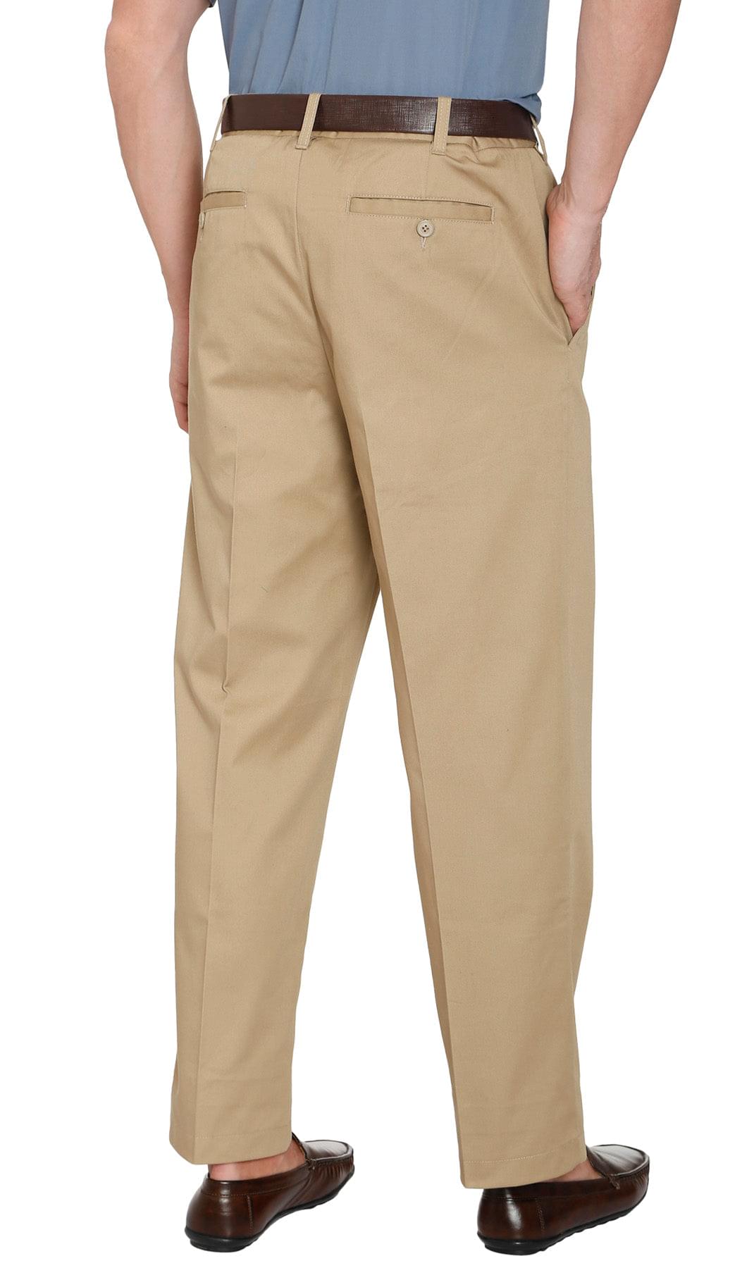 Men's Stretch Waist Chinos with a Hidden Elastic Waist and Flat Front