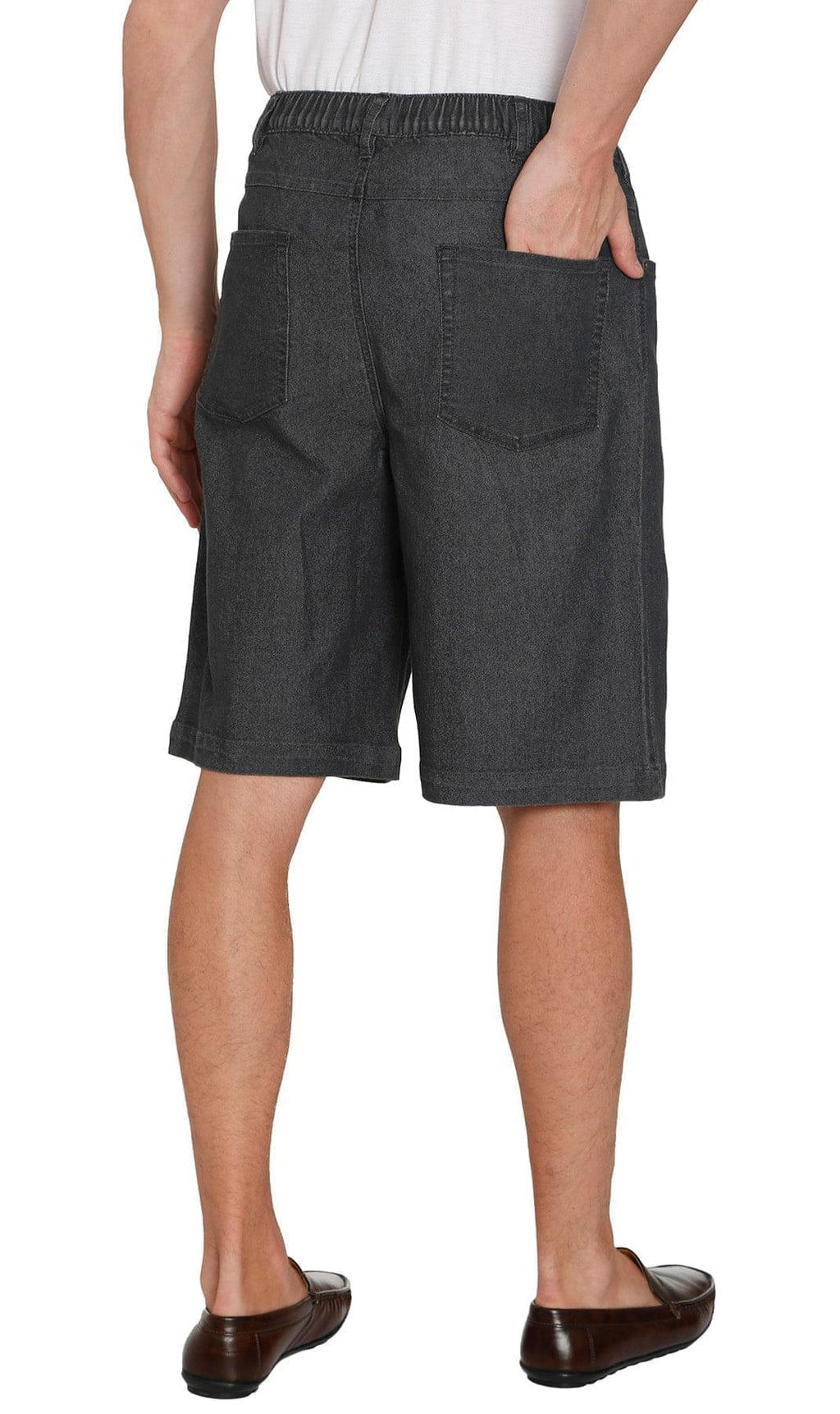 Men's Stretch Waist Pull On Shorts  in Denim and Twill - Free of Buttons & Snaps