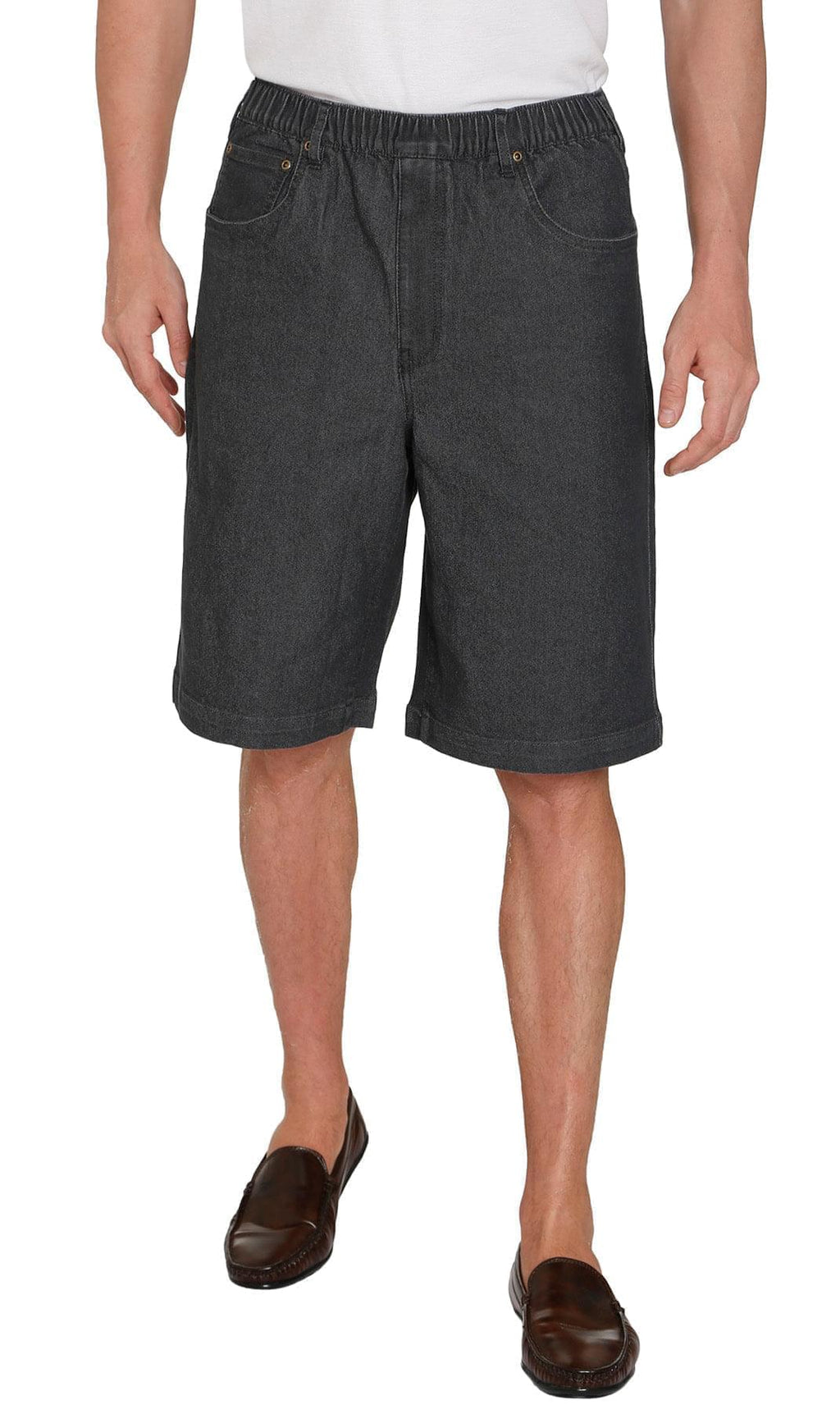 Men's Stretch Waist Pull On Shorts  in Denim and Twill - Free of Buttons & Snaps