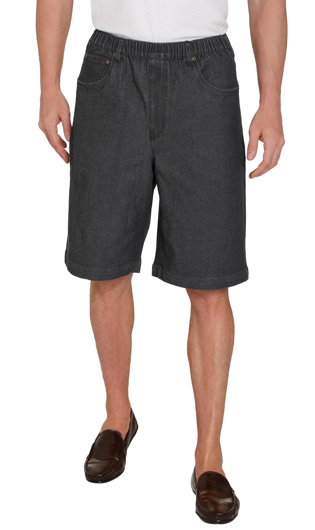 Men's Stretch Waist Pull On Shorts  in Denim and Twill - Free of Buttons & Snaps