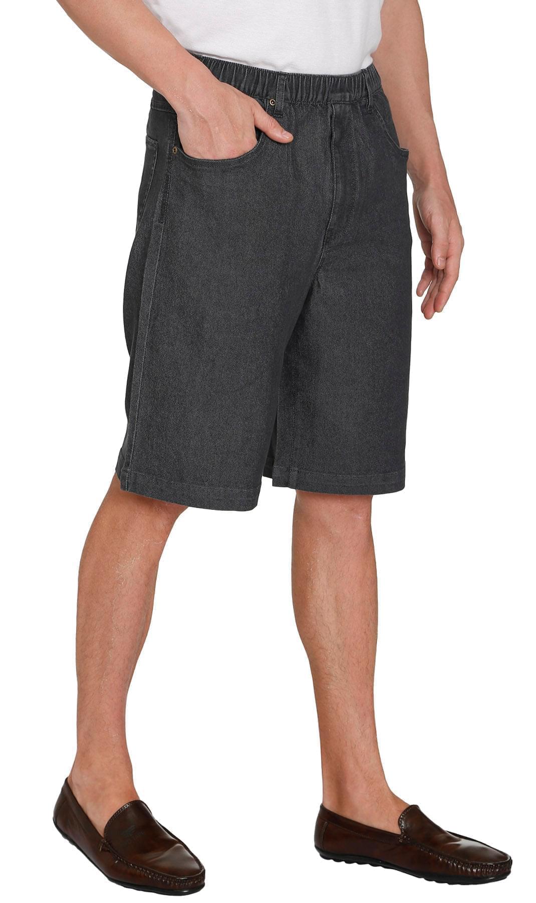 Men's Stretch Waist Pull On Shorts  in Denim and Twill - Free of Buttons & Snaps