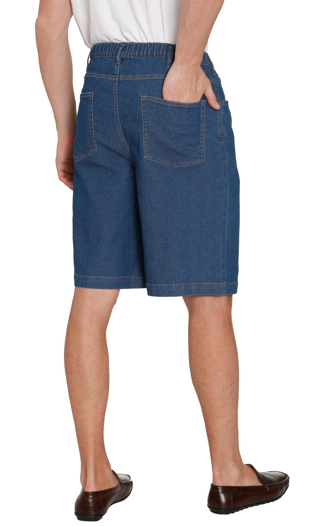 Men's Stretch Waist Pull On Shorts  in Denim and Twill - Free of Buttons & Snaps