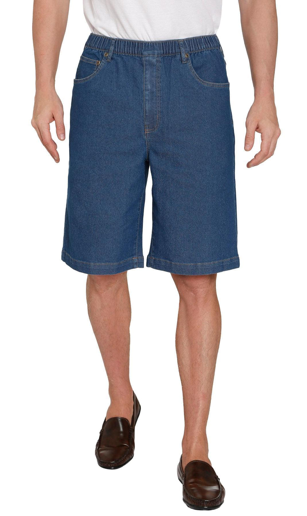 Men's Stretch Waist Pull On Shorts  in Denim and Twill - Free of Buttons & Snaps