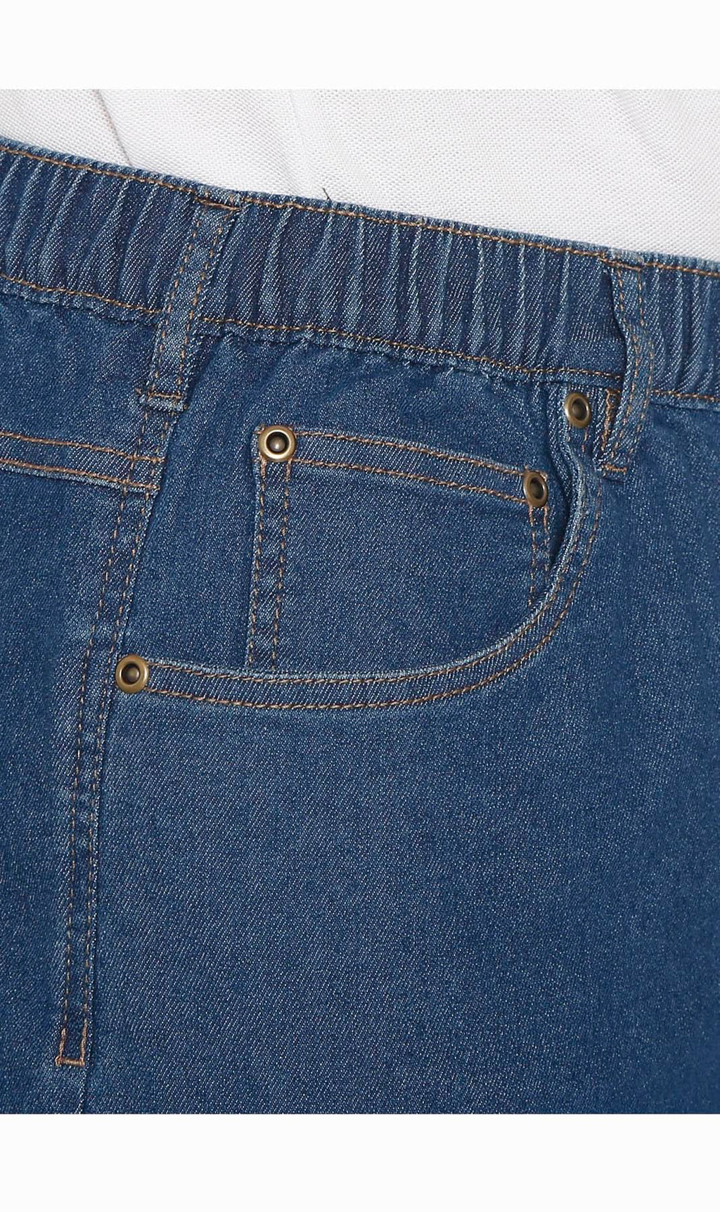 Men's Stretch Waist Pull On Shorts  in Denim and Twill - Free of Buttons & Snaps