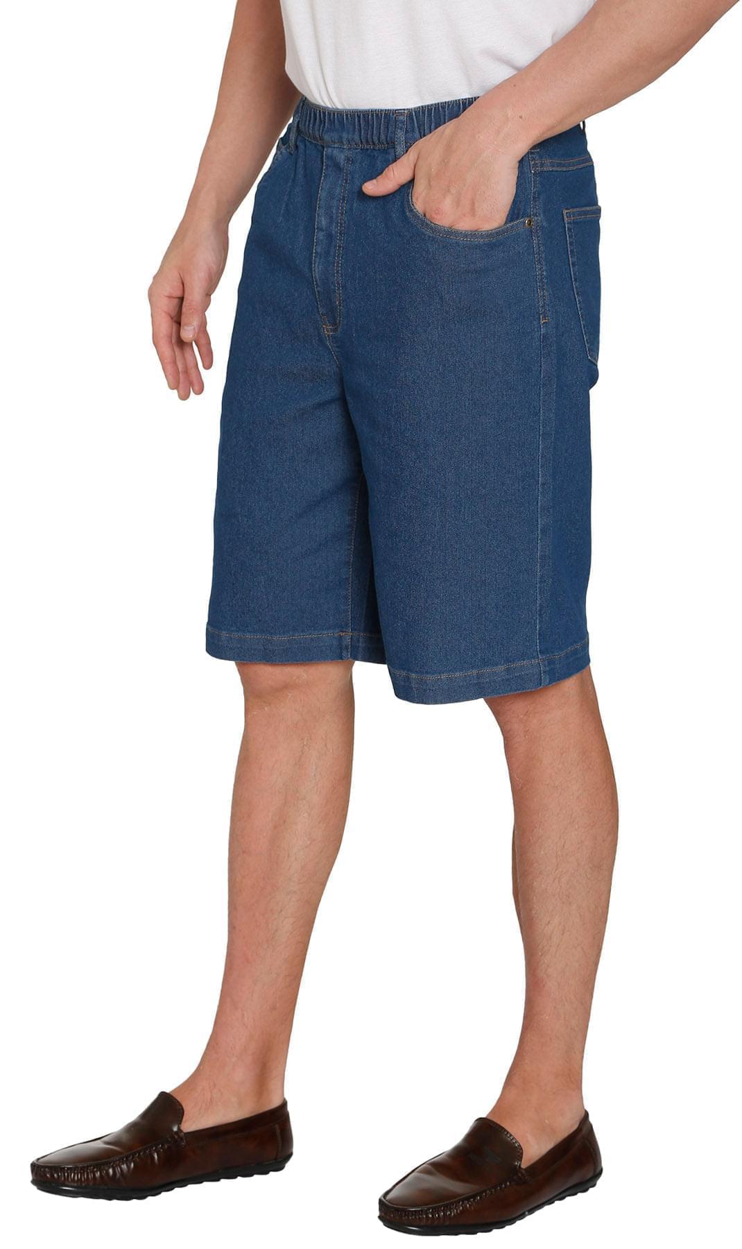 Men's Stretch Waist Pull On Shorts  in Denim and Twill - Free of Buttons & Snaps