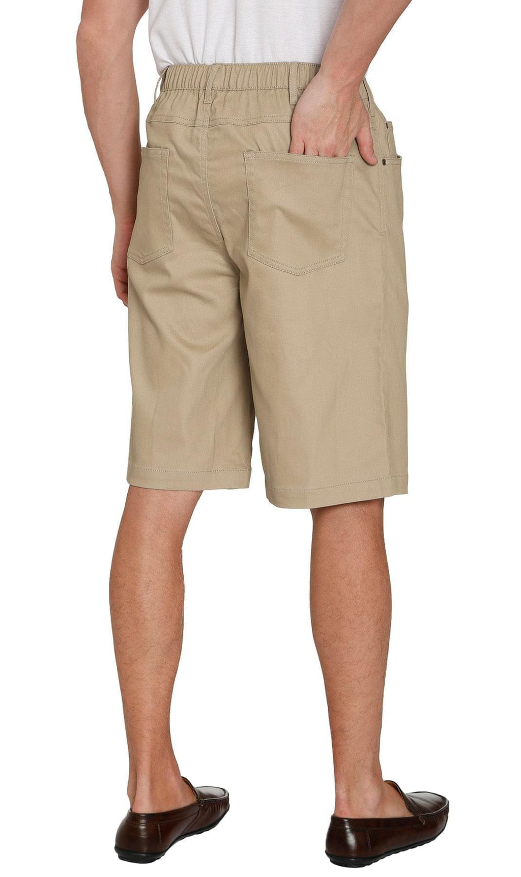 Men's Stretch Waist Pull On Shorts  in Denim and Twill - Free of Buttons & Snaps