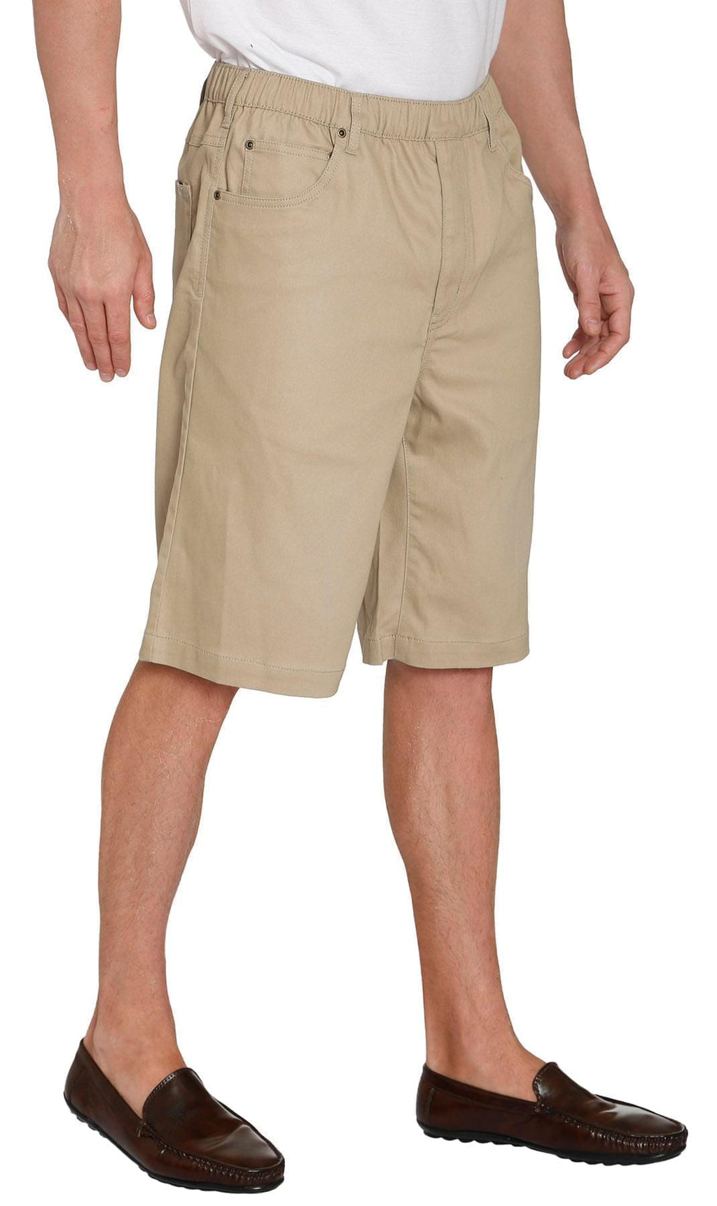Men's Stretch Waist Pull On Shorts  in Denim and Twill - Free of Buttons & Snaps
