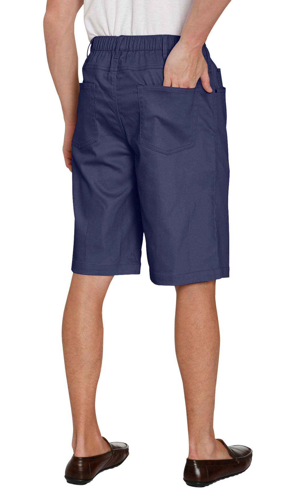 Men's Stretch Waist Pull On Shorts  in Denim and Twill - Free of Buttons & Snaps
