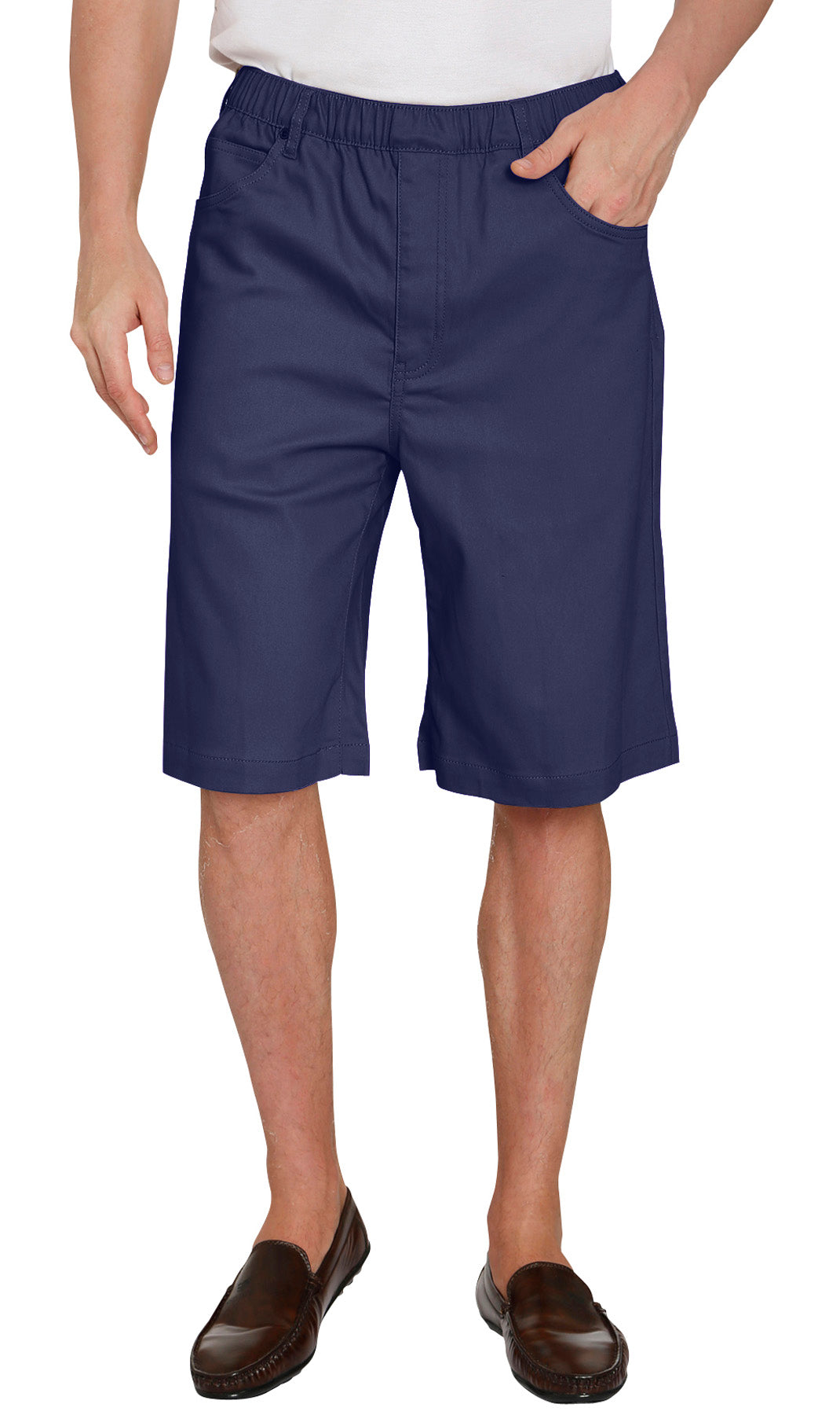 Men's Stretch Waist Pull On Shorts  in Denim and Twill - Free of Buttons & Snaps