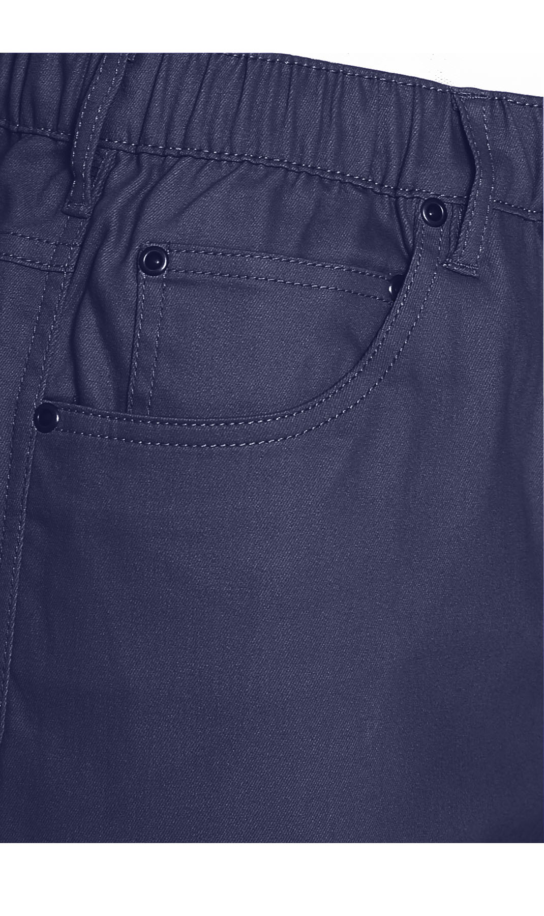 Men's Stretch Waist Pull On Shorts  in Denim and Twill - Free of Buttons & Snaps
