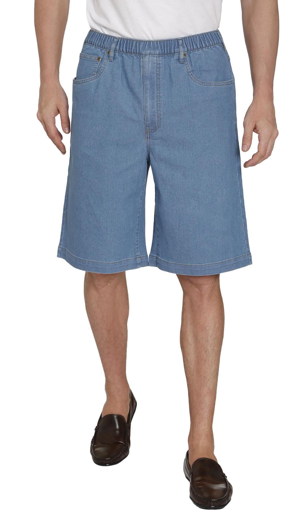 Men's Stretch Waist Pull On Shorts  in Denim and Twill - Free of Buttons & Snaps
