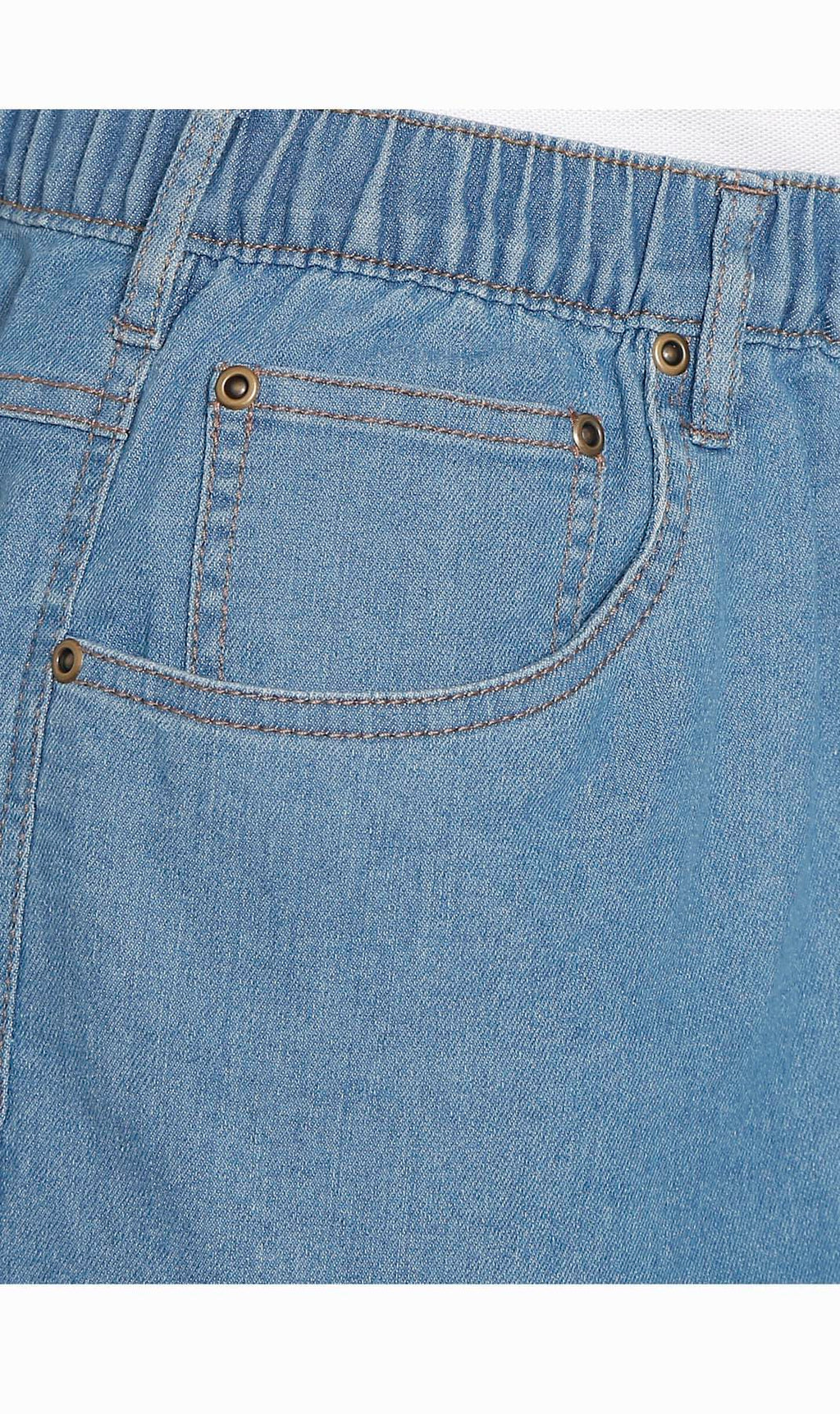 Men's Stretch Waist Pull On Shorts  in Denim and Twill - Free of Buttons & Snaps