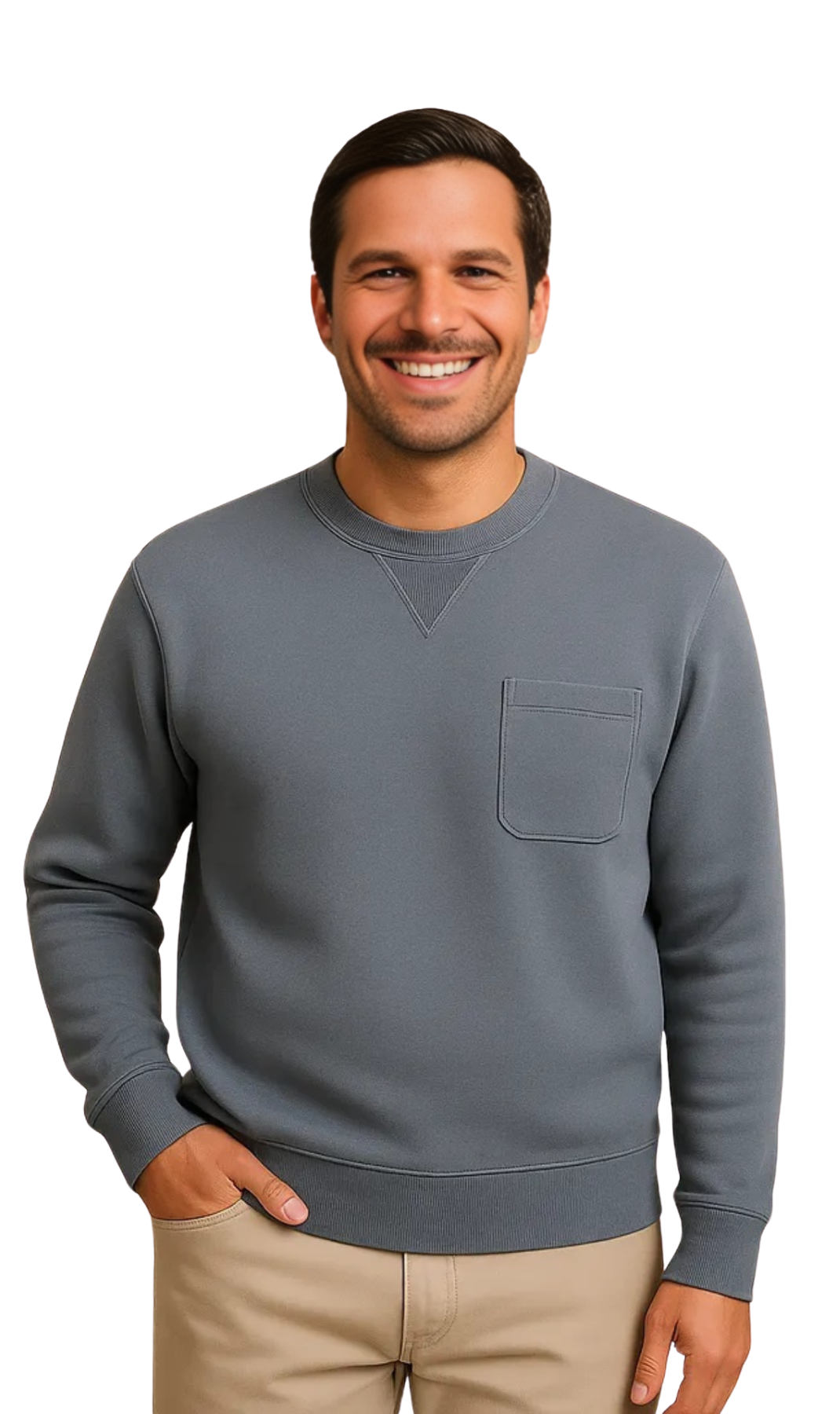 Mens 3-Pocket Fleece Sweatshirt with Raglan Seams, Chest Pocket and Tagless Neck
