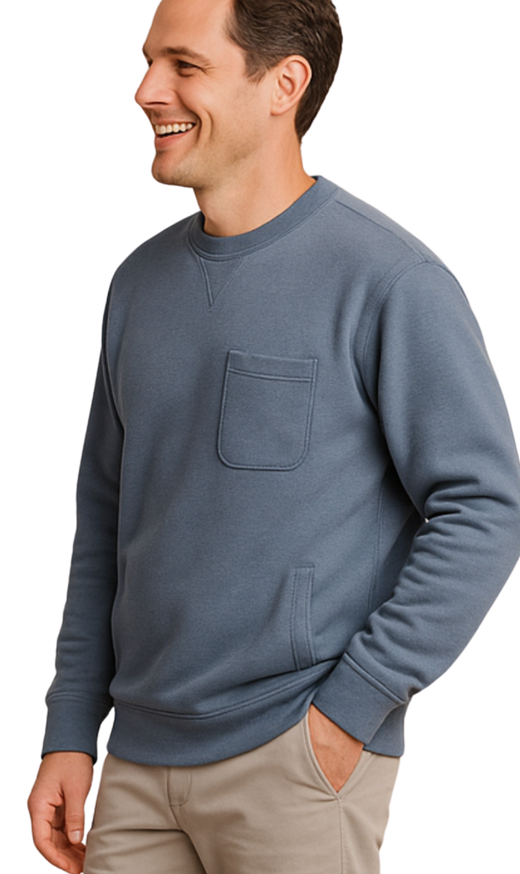 Mens 3-Pocket Fleece Sweatshirt with Raglan Seams, Chest Pocket and Tagless Neck