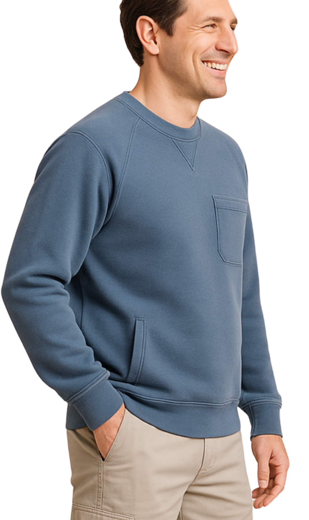 Mens 3-Pocket Fleece Sweatshirt with Raglan Seams, Chest Pocket and Tagless Neck