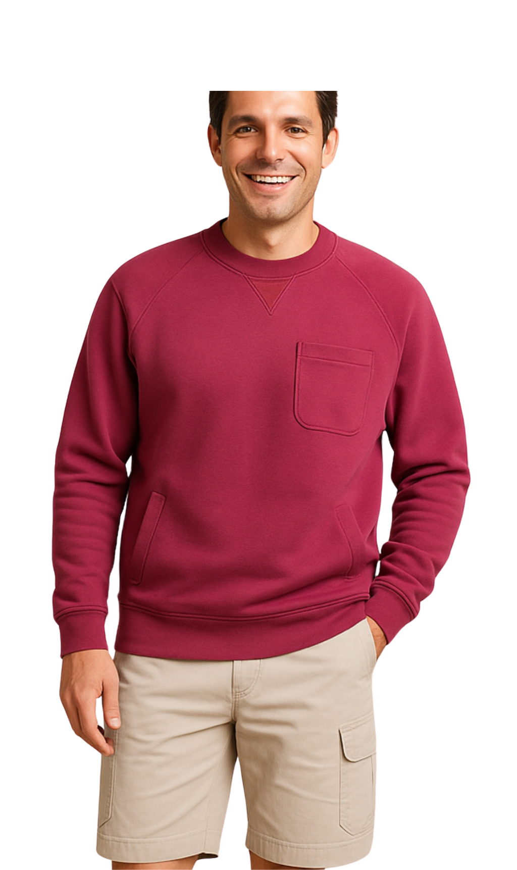 Mens 3-Pocket Fleece Sweatshirt with Raglan Seams, Chest Pocket and Tagless Neck