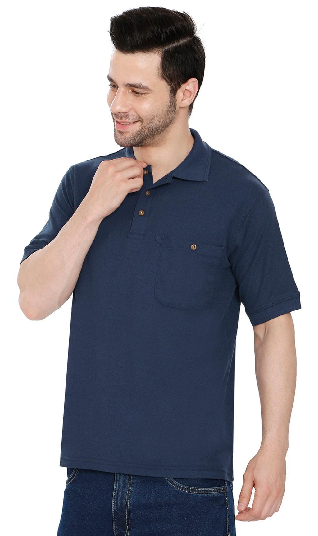 Men's Short Sleeve Pique Polo Shirt in Cotton Blend with Front Pocket