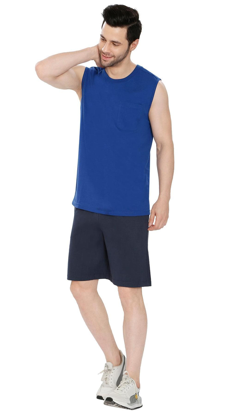 Mens Cotton Knit Shorts with Elastic Waistband and Inner Drawstrings