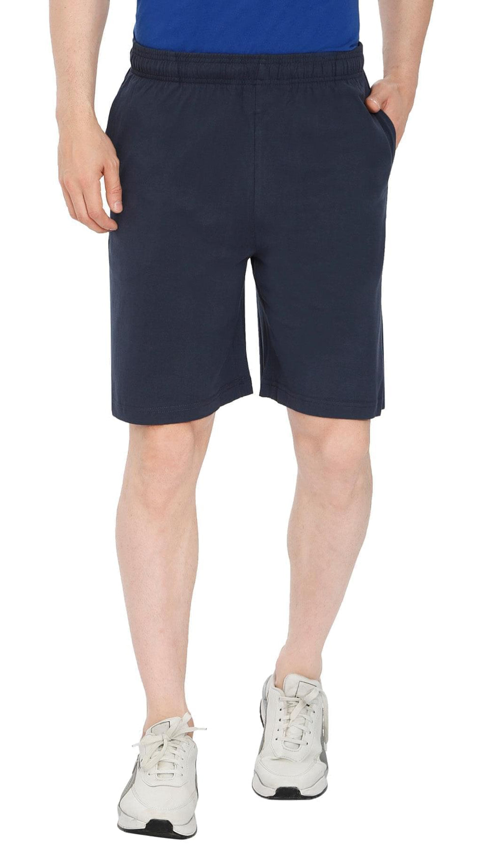 Mens Cotton Knit Shorts with Elastic Waistband and Inner Drawstrings