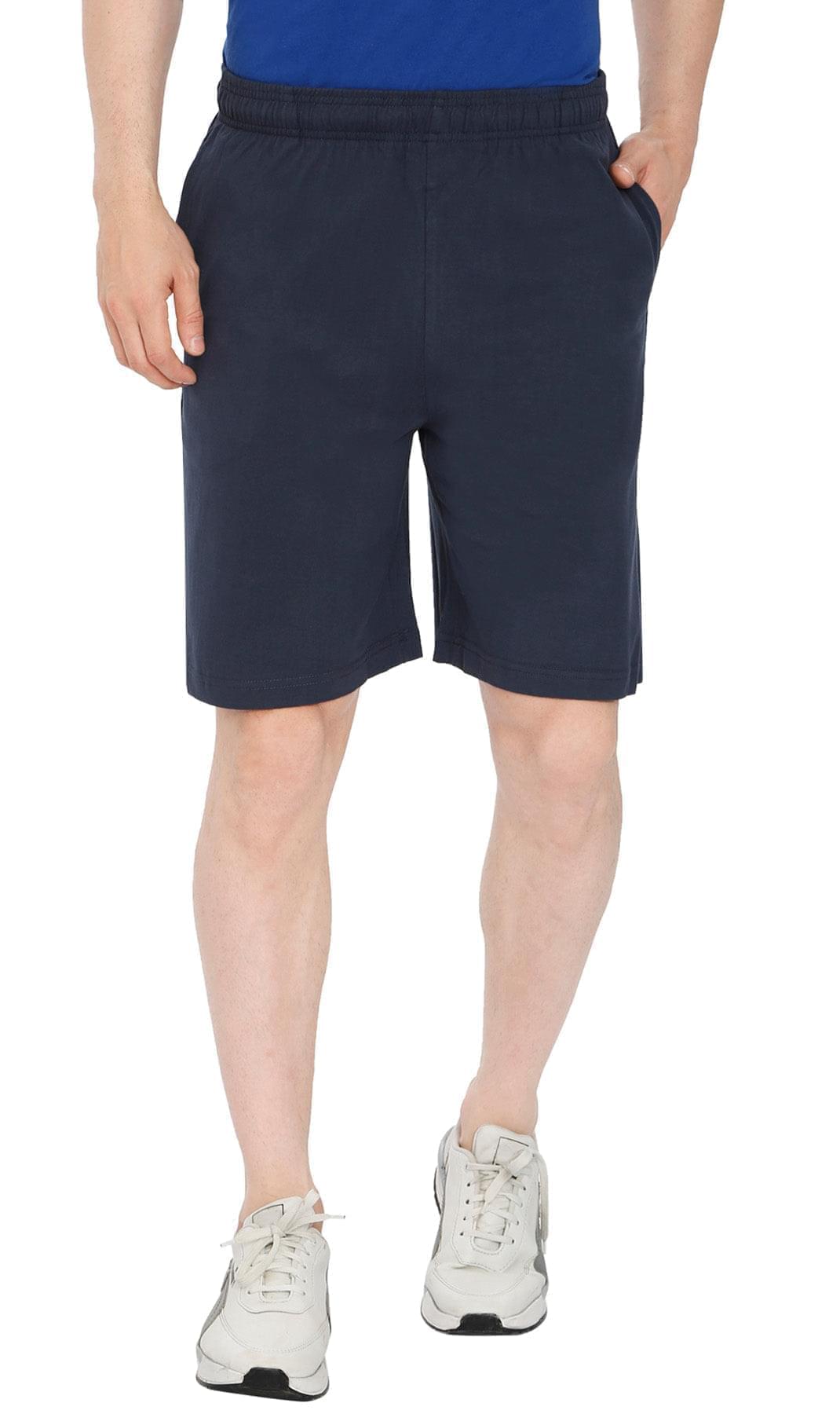 Mens Cotton Knit Shorts with Elastic Waistband and Inner Drawstrings