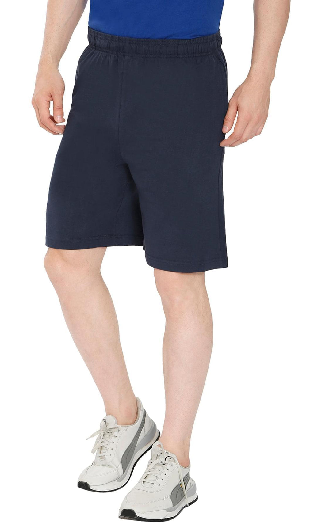 Mens Cotton Knit Shorts with Elastic Waistband and Inner Drawstrings