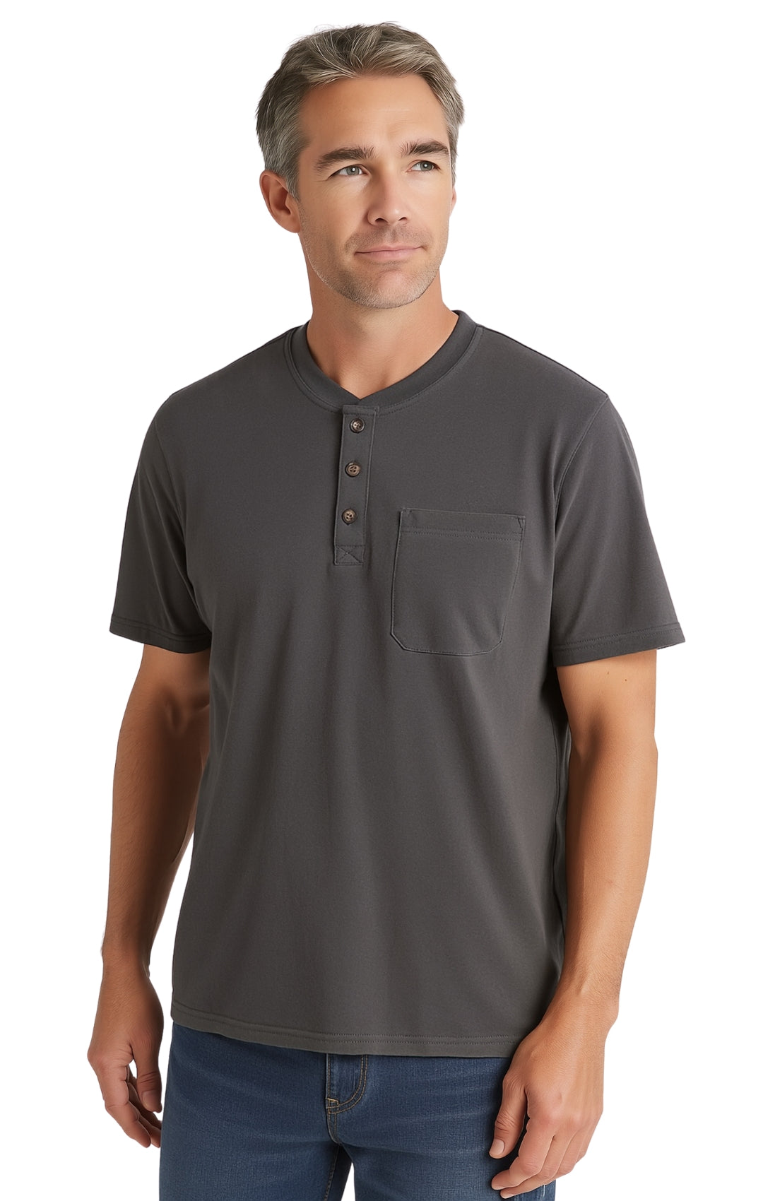 Men's Short Sleeve Henley Relaxed Fit Shirt with Pocket