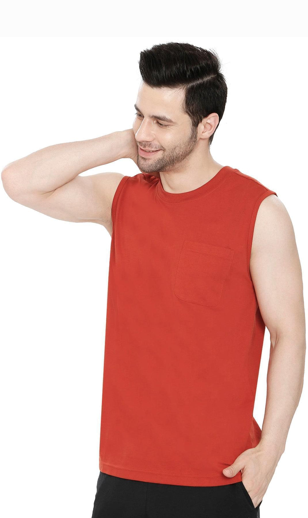 Mens Sleeveless T-Shirt with Pocket - A No Cling Comfort Fit Tank