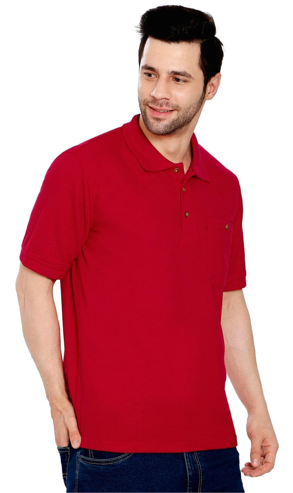 Men's Short Sleeve Pique Polo Shirt in Cotton Blend with Front Pocket