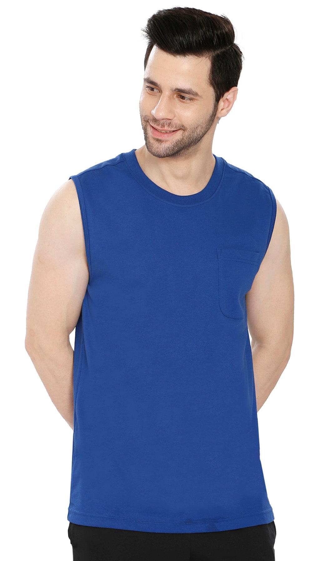 Mens Sleeveless T-Shirt with Pocket - A No Cling Comfort Fit Tank