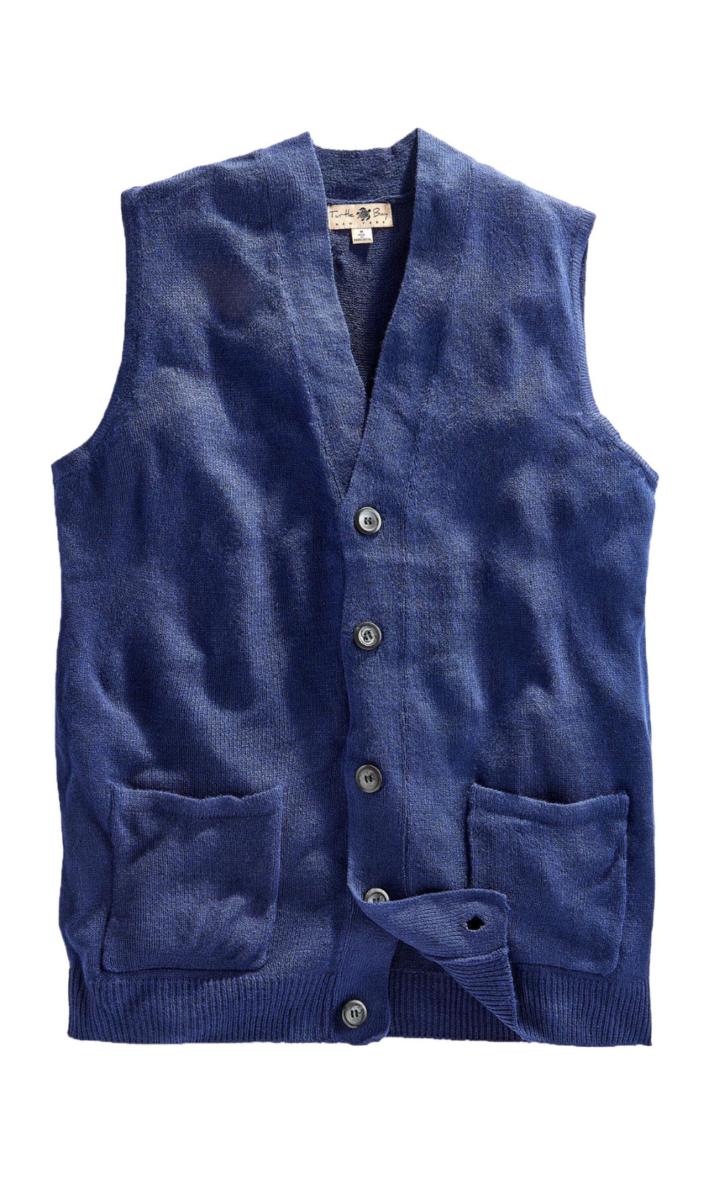 Men's Cashmere-Like Button Front Flat Knit Sweater Vest with front patch pockets