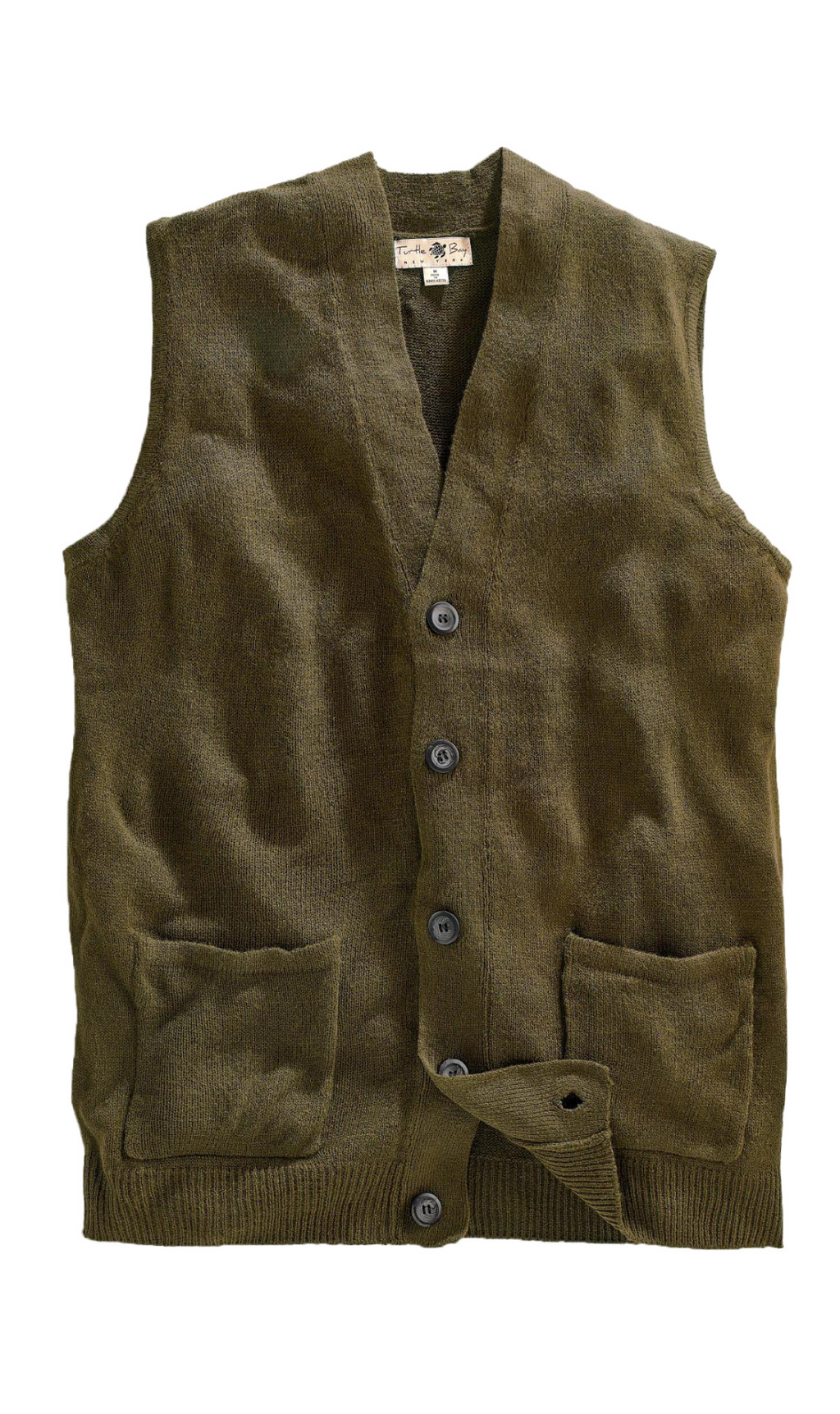 Men's Cashmere-Like Button Front Flat Knit Sweater Vest with front patch pockets