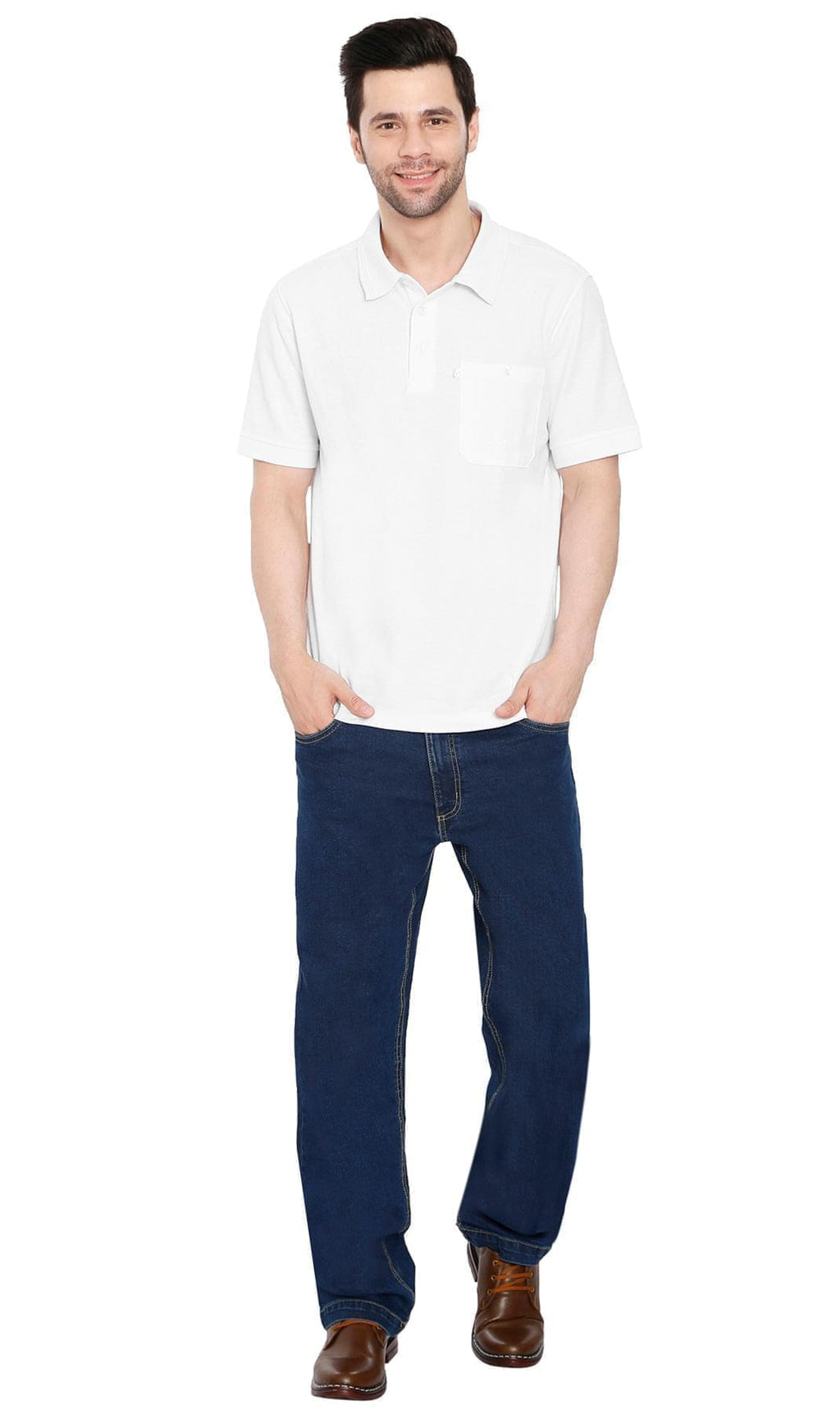 Men's Short Sleeve Pique Polo Shirt in Cotton Blend with Front Pocket