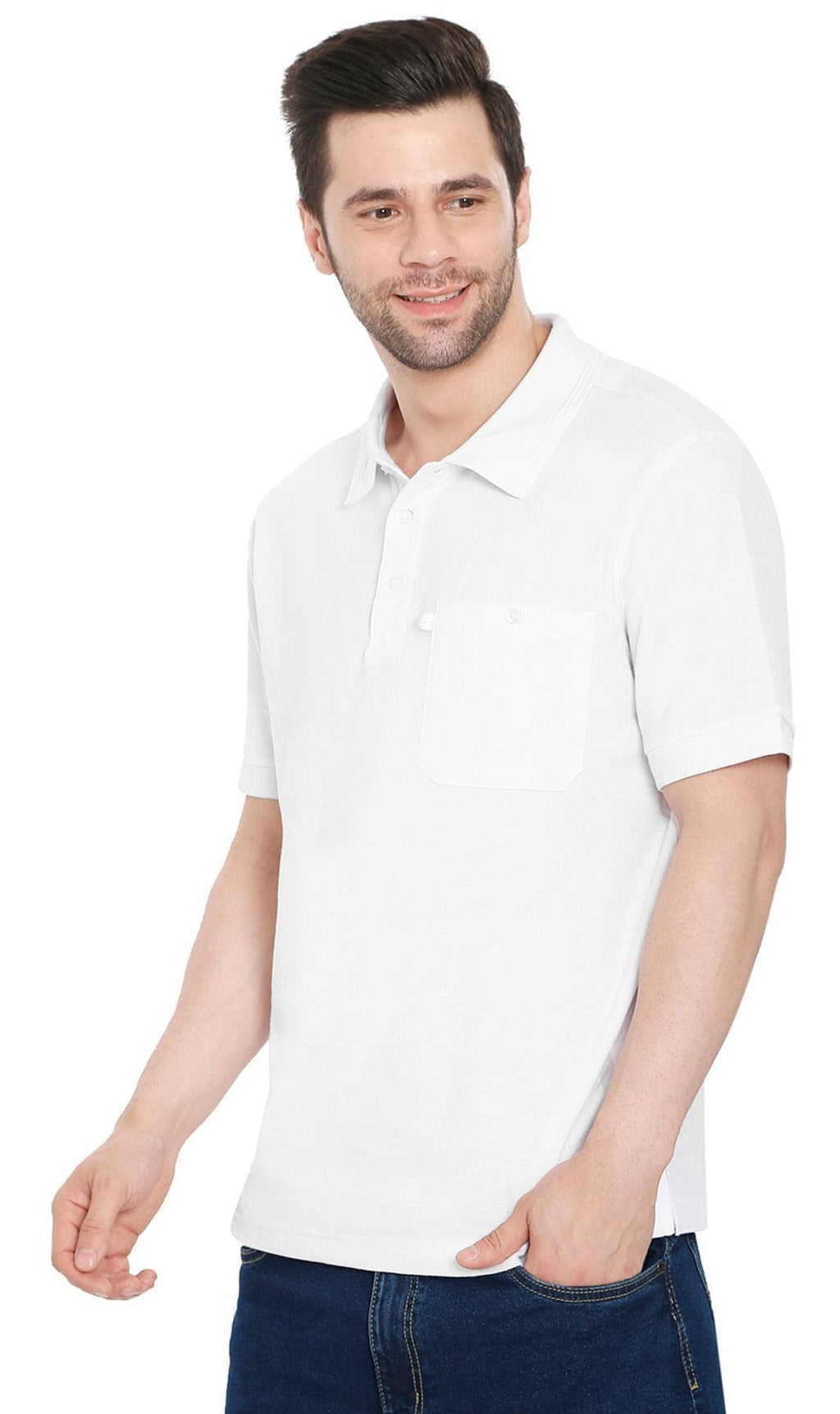 Men's Short Sleeve Pique Polo Shirt in Cotton Blend with Front Pocket